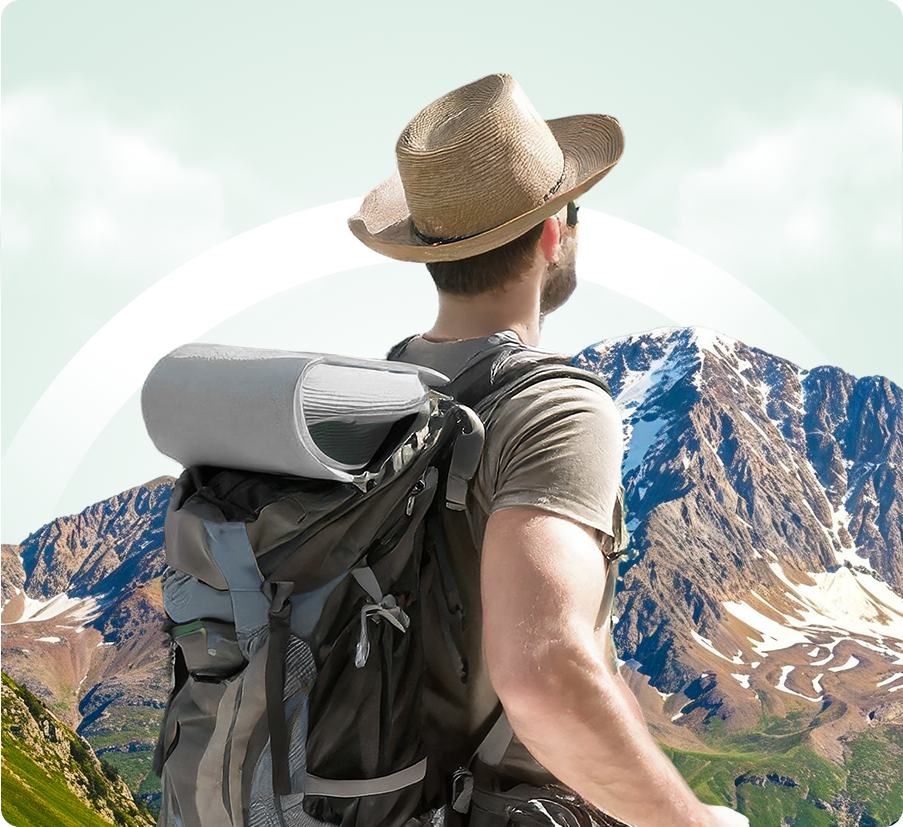 Traveler in mountains